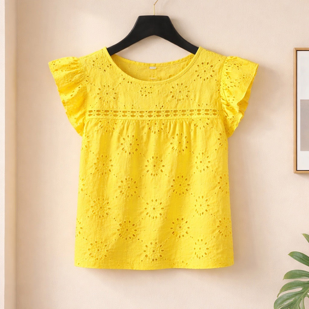 Sunshine Eyelet Ruffle Sleeve Blouse