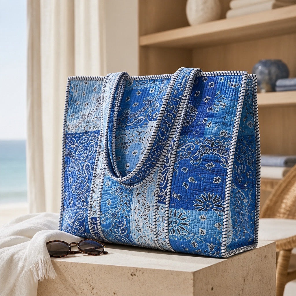 Quilted Blue Tote Bag