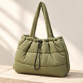 Olive Quilted Puffer Tote Bag