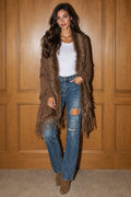 Cozy Chic Faux Fur Trim Fringe Cardigan