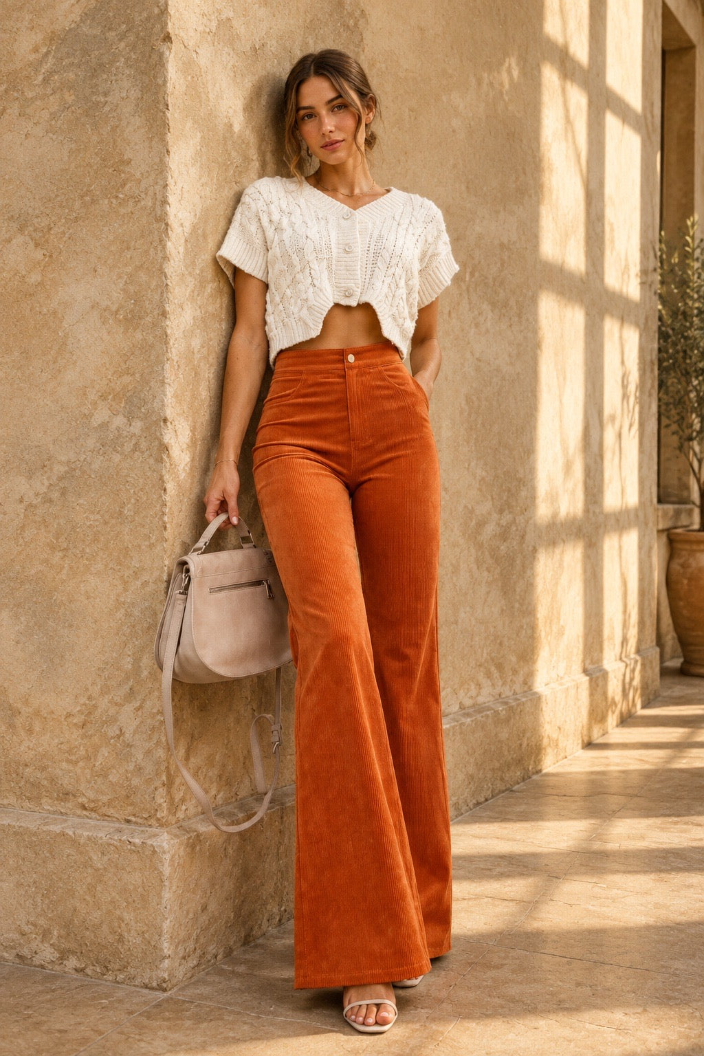 Chic High-Waisted Corduroy Flare Pants