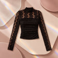 Elegant Black Floral Lace Ruched Top