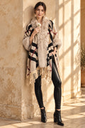 Plaid Faux Fur Trim Poncho