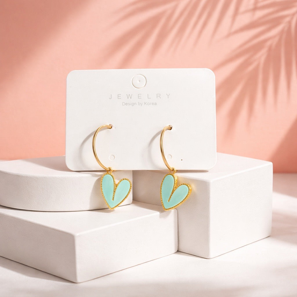 Blush Heart Drop Earrings-Mint Green