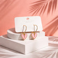Blush Heart Drop Hoop Earrings-Pink