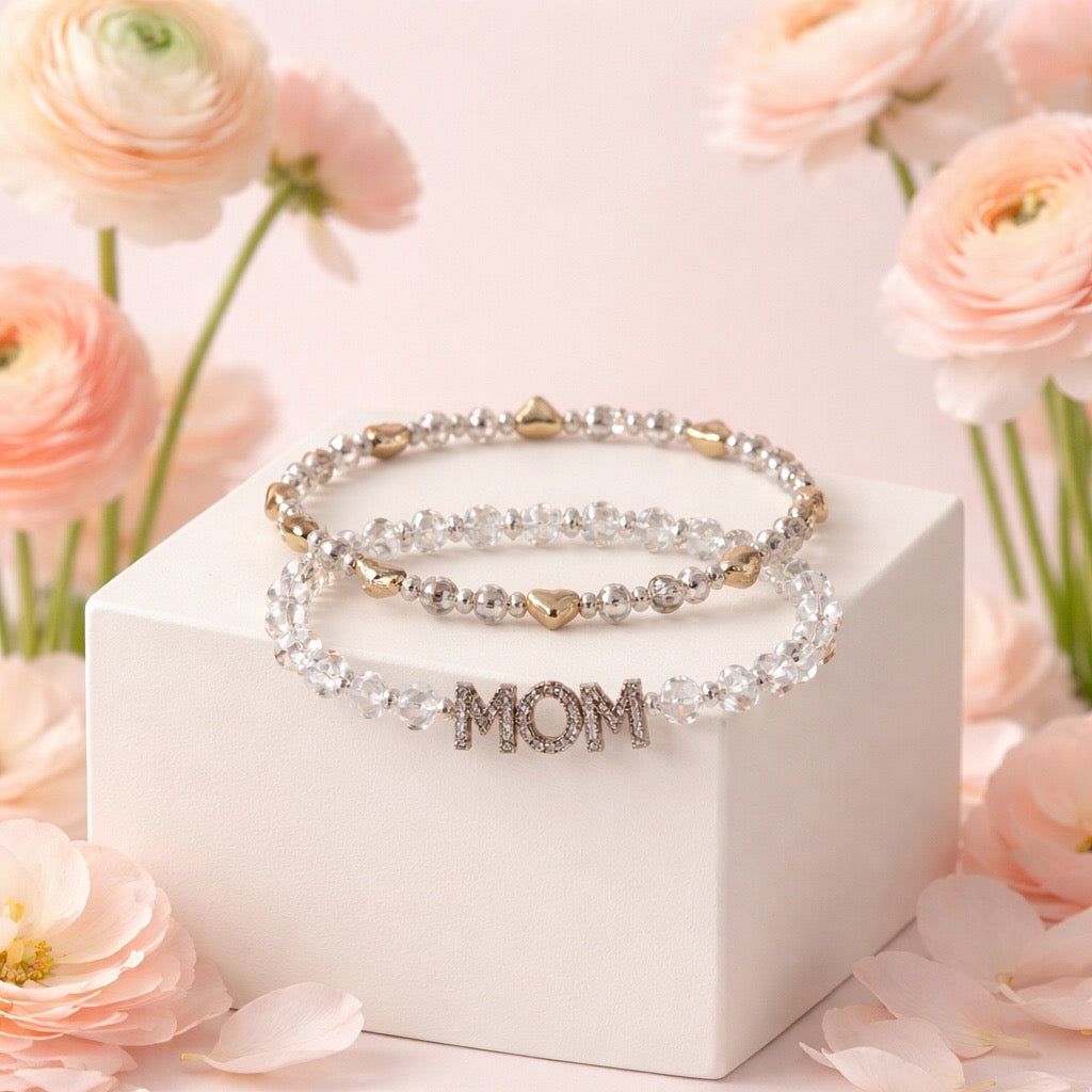 Sparkling MOM Two-Piece Stretch Bracelet Set