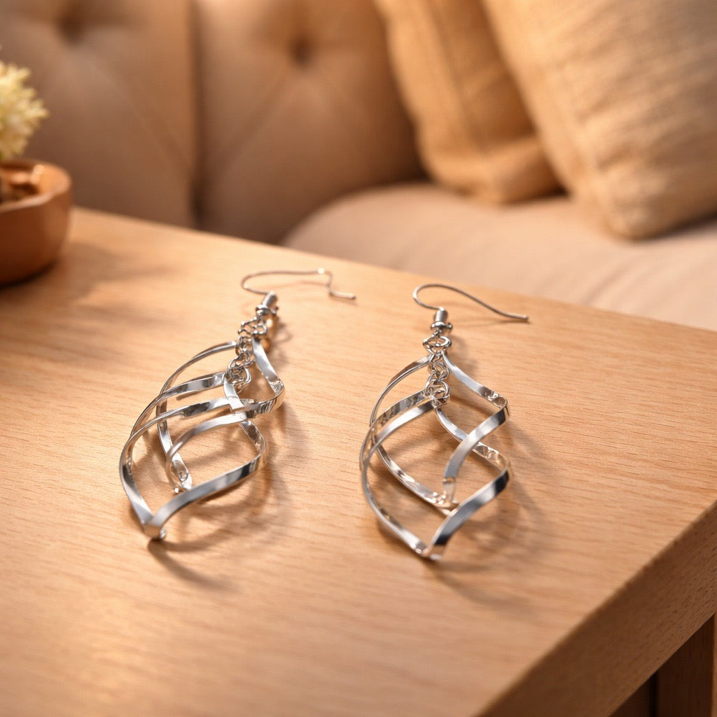 Silver Twist Drop Earrings