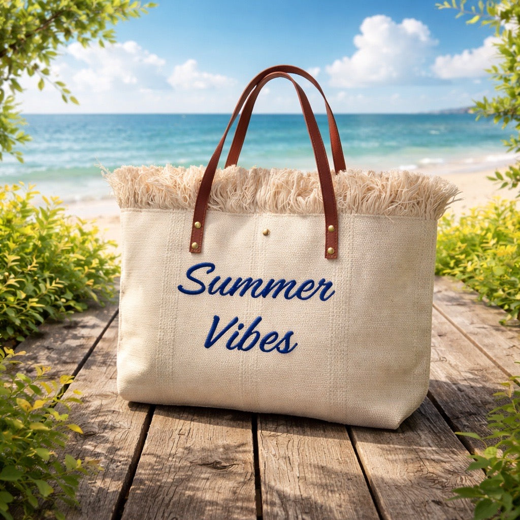 Summer Vibes Fringe Tote Bag