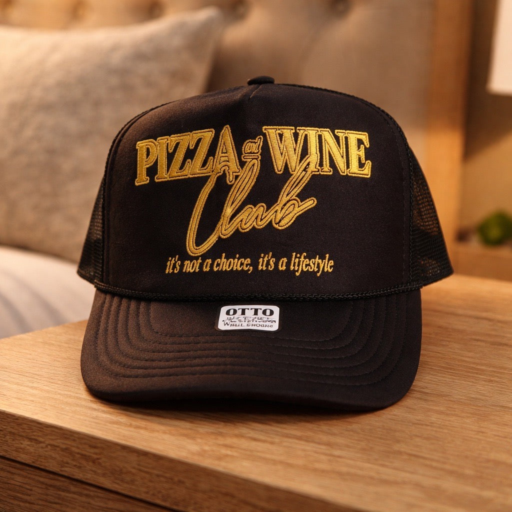 Pizza & Wine Club Trucker Hat - Black
