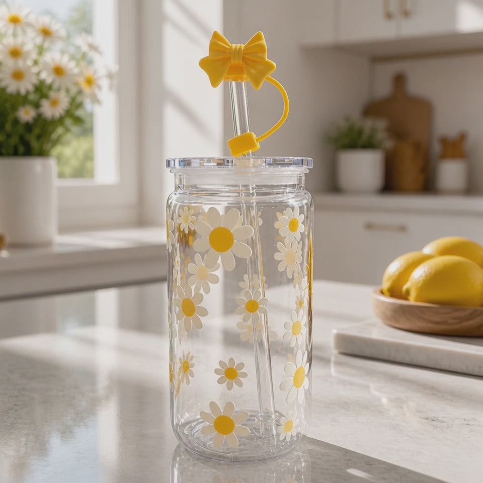Daisy Acrylic Tumbler with Straw